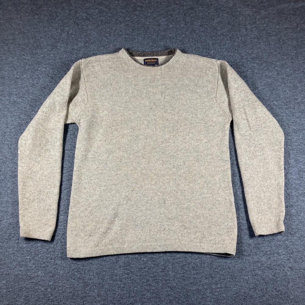 Woolrich Sweater Mens Medium Beige Crewneck Cozy Wool Blend Khaki Heather